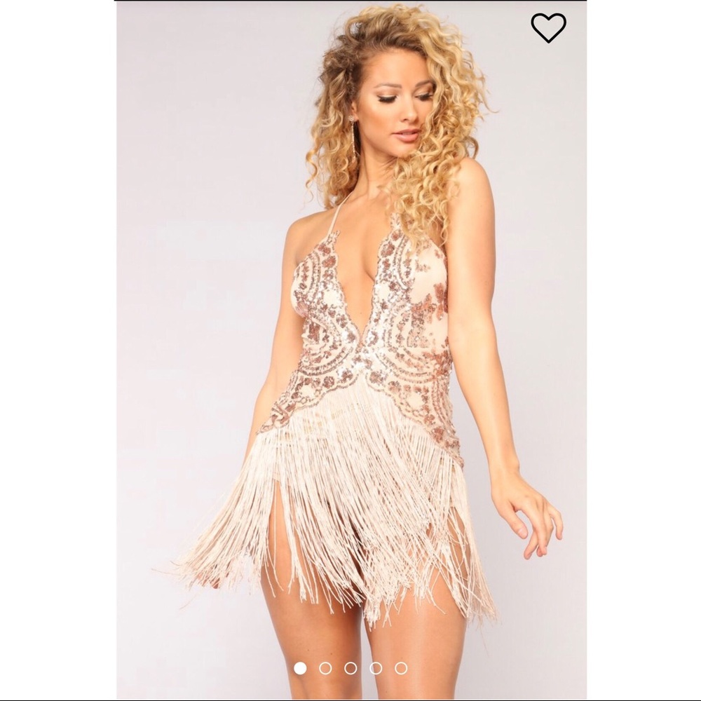 Rose Gold Sequin Fringe Dress- SIZE MEDIUM (M)